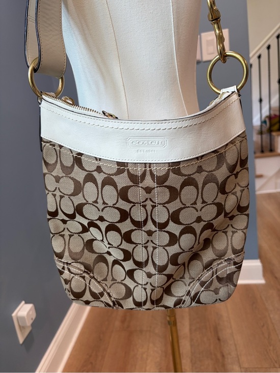 Coach Handbags - Coach Legacy Signature Hobo 10403 Khaki Jacquard Ivory Leather Shoulder Bag